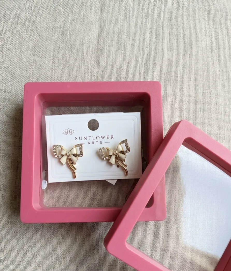 Korean Ribbon Bow Pastel Enamel Crystal Stud Earrings Crystal Alloy Stud Earring on Flipkart photo 3