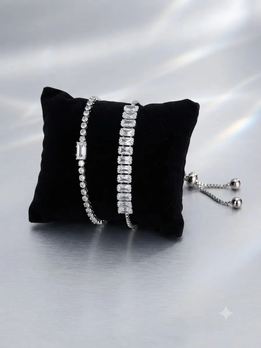 Brass Cubic Zirconia Rhodium, Silver Coated Tennis Bracelet photo 1