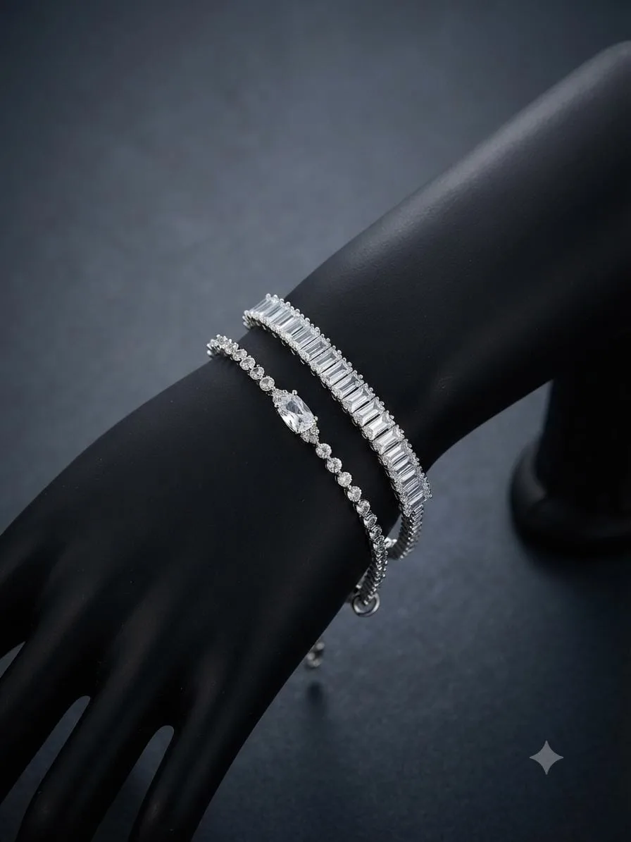 Brass Cubic Zirconia Rhodium, Silver Coated Tennis Bracelet photo 2