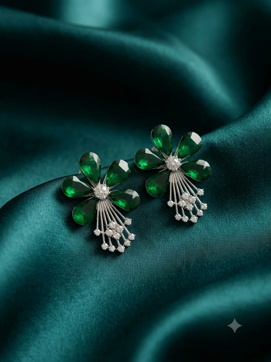 Floral Petal Crystal Cluster Statement Stud Earrings Cubic Zirconia Alloy Stud Earring on Flipkart photo 2
