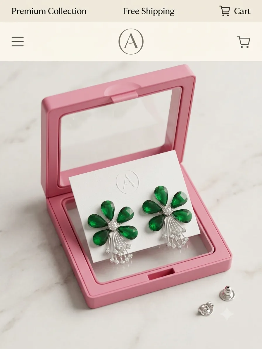 Floral Petal Crystal Cluster Statement Stud Earrings Cubic Zirconia Alloy Stud Earring on Flipkart photo 3