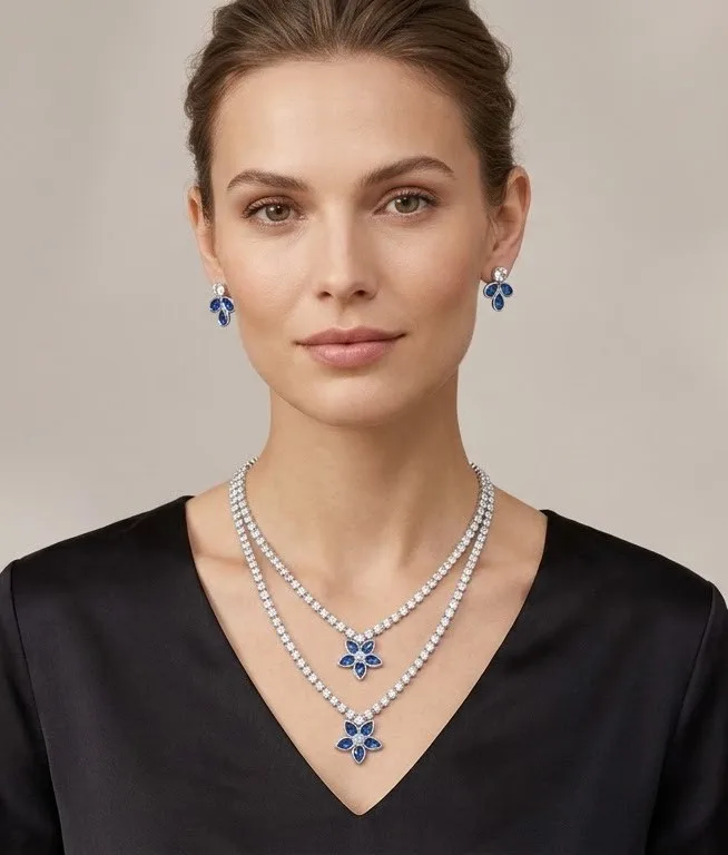 Alloy silver blue jewel set photo 3