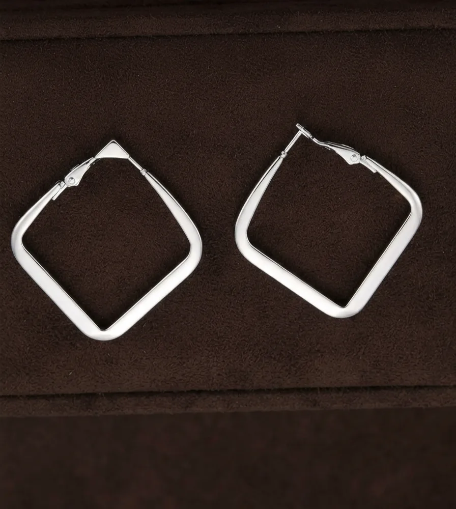 Geometric Square Silver Plated Hoop Earrings Alloy Hoop Earring on Flipkart photo 2