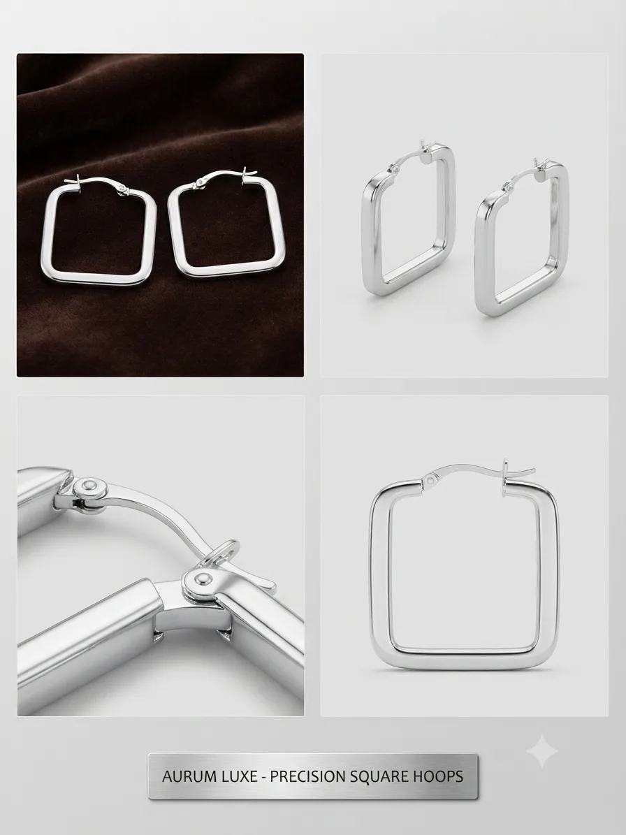Geometric Square Silver Plated Hoop Earrings Alloy Hoop Earring on Flipkart photo 3