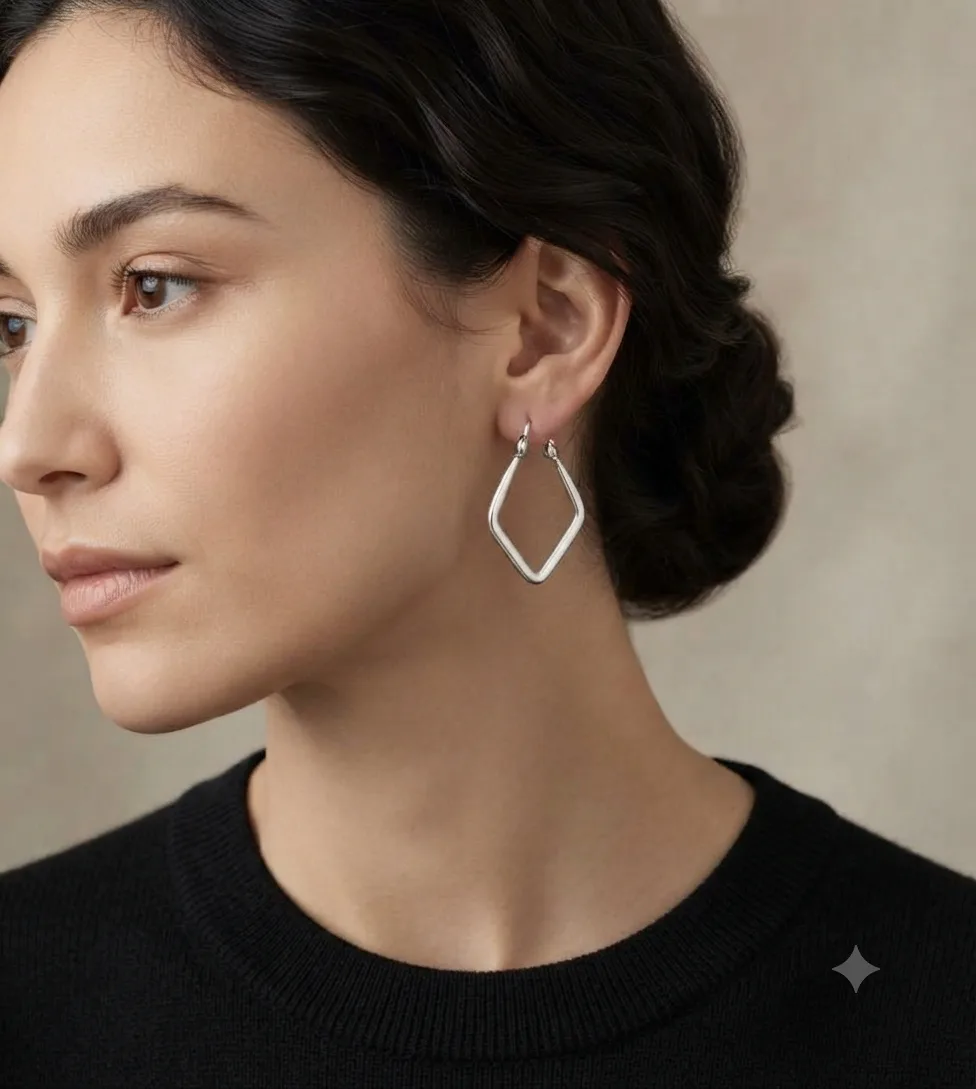 Geometric Square Silver Plated Hoop Earrings Alloy Hoop Earring on Flipkart photo 4