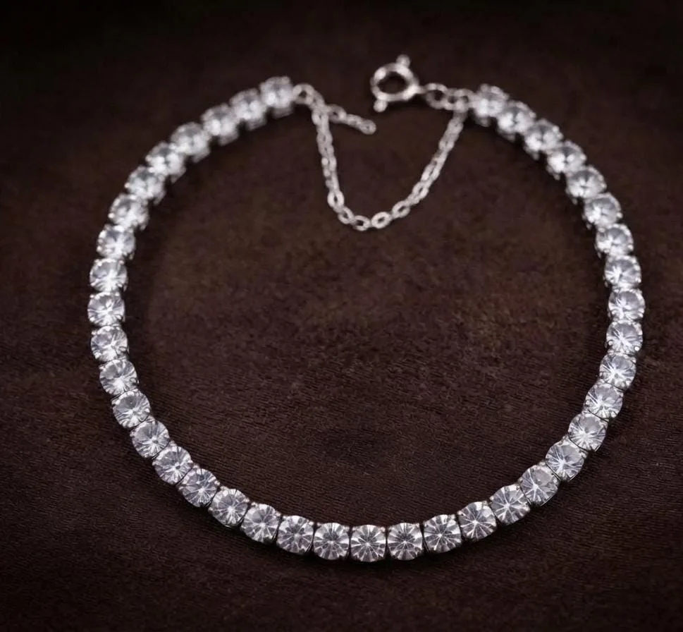 Brass Cubic Zirconia Silver Coated Tennis Bracelet photo 1