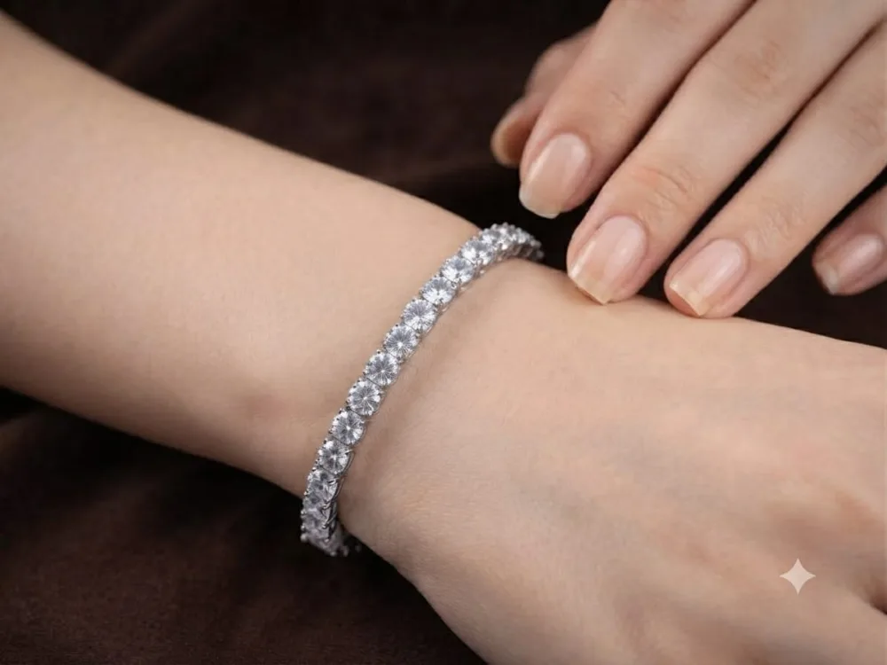 Brass Cubic Zirconia Silver Coated Tennis Bracelet photo 2