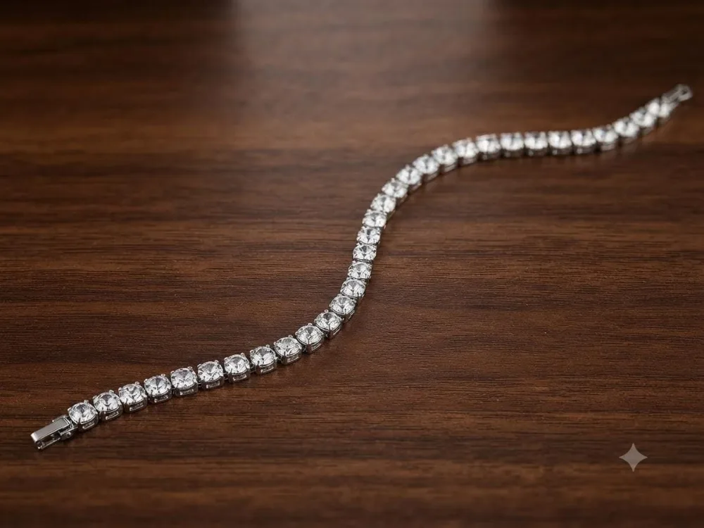 Brass Cubic Zirconia Silver Coated Tennis Bracelet photo 3