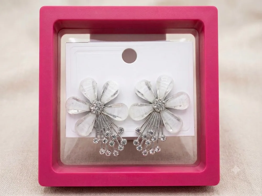 Floral Petal Crystal Cluster Statement Stud Earrings Cubic Zirconia Alloy Stud white Earring on Flipkart photo 2