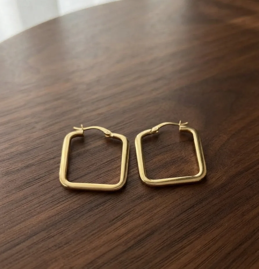 Geometric Square Gold Plated Hoop Earrings Alloy Hoop Earring on Flipkart photo 2