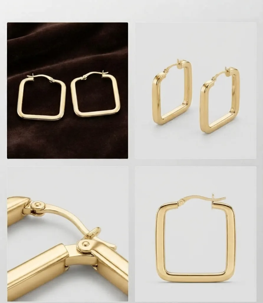 Geometric Square Gold Plated Hoop Earrings Alloy Hoop Earring on Flipkart photo 3