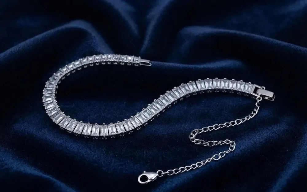 Brass Cubic Zirconia Silver Coated Tennis Bracelet2 photo 1