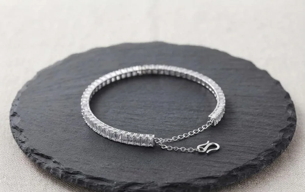 Brass Cubic Zirconia Silver Coated Tennis Bracelet2 photo 2