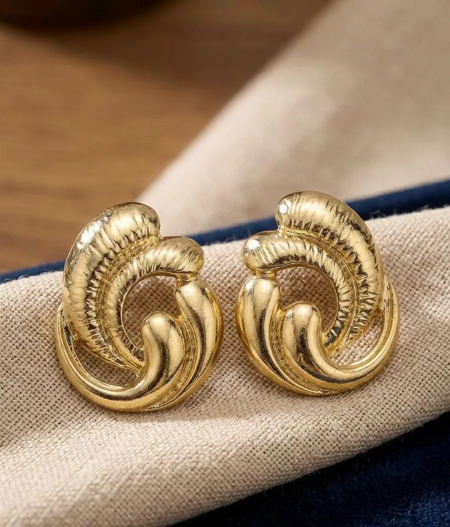 Vintage Baroque Textured Feather Wing Gold Stud Earrings Alloy Stud Earring on Flipkart photo 1