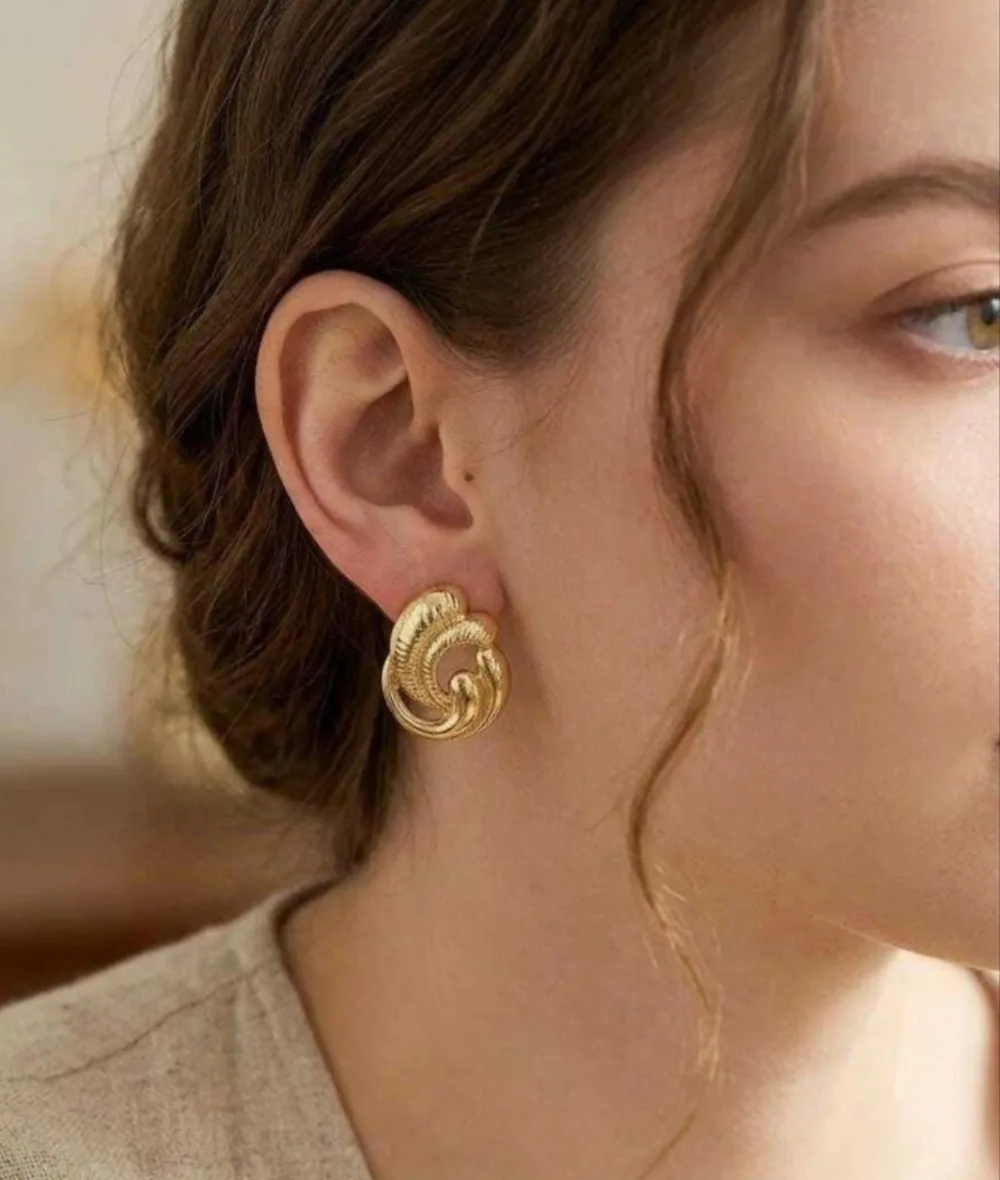 Vintage Baroque Textured Feather Wing Gold Stud Earrings Alloy Stud Earring on Flipkart photo 3