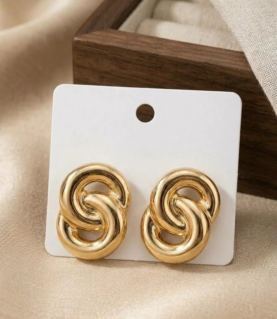 Chunky Interlocking Double Loop Gold Stud Earrings Alloy Stud Earring on Flipkart photo 2