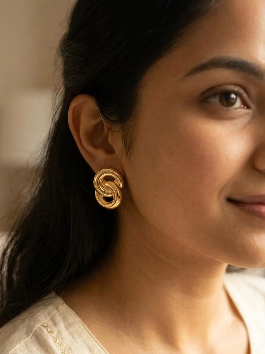 Chunky Interlocking Double Loop Gold Stud Earrings Alloy Stud Earring on Flipkart photo 3