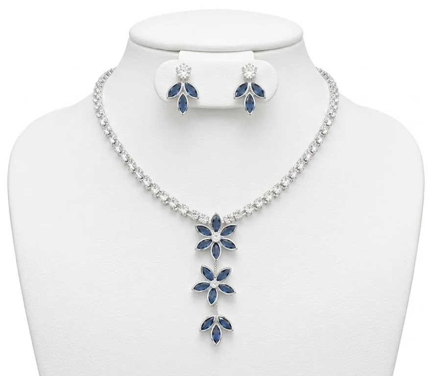 Blue Crystal Marquise Floral Tennis Nacklace photo 1