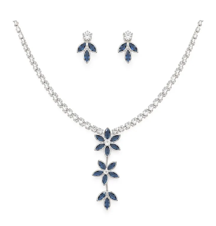 Blue Crystal Marquise Floral Tennis Nacklace photo 2