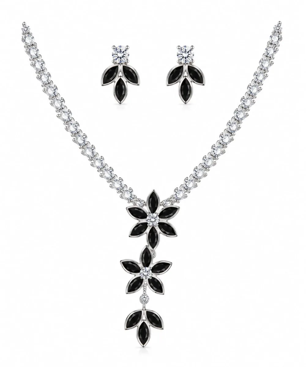 Black Crystal Marquise Floral Tennis Nacklace photo 4