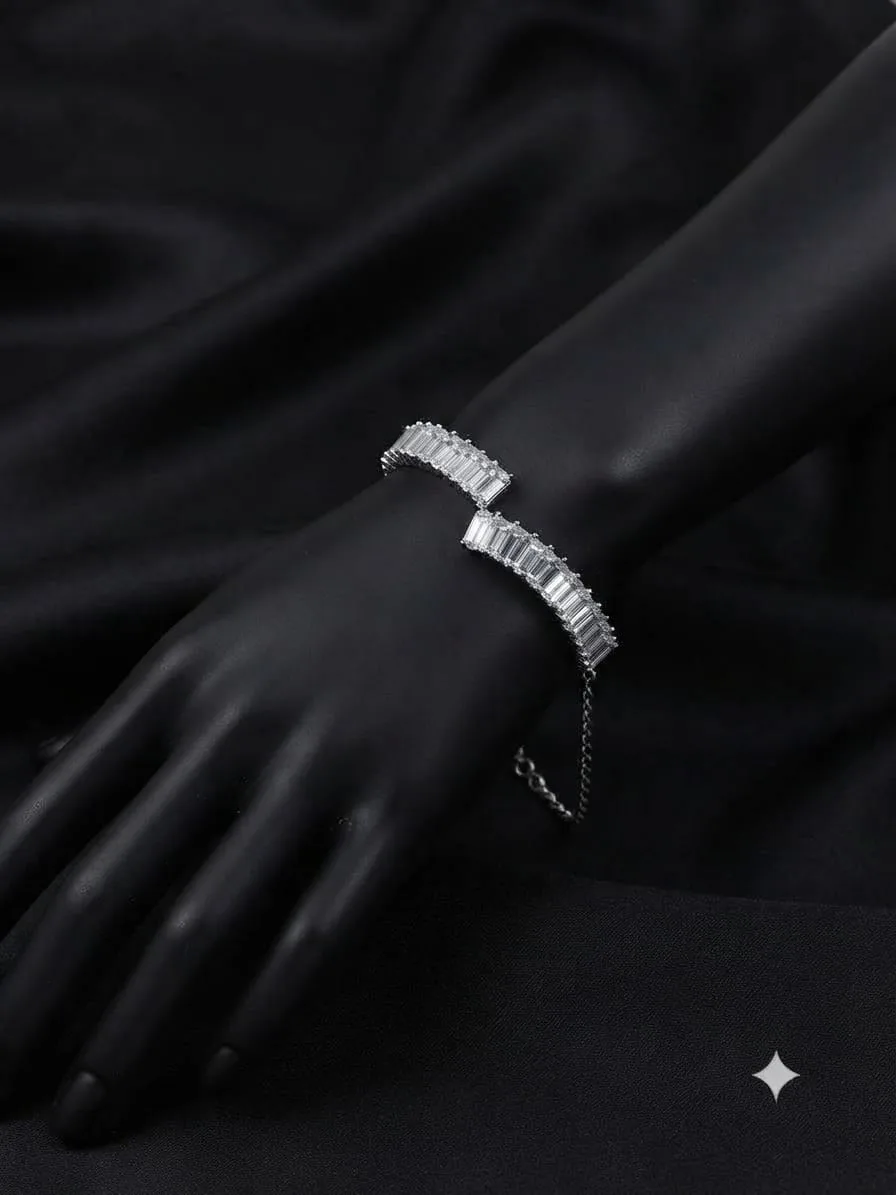 Brass Beads, Cubic Zirconia Silver Bracelet3 photo 2
