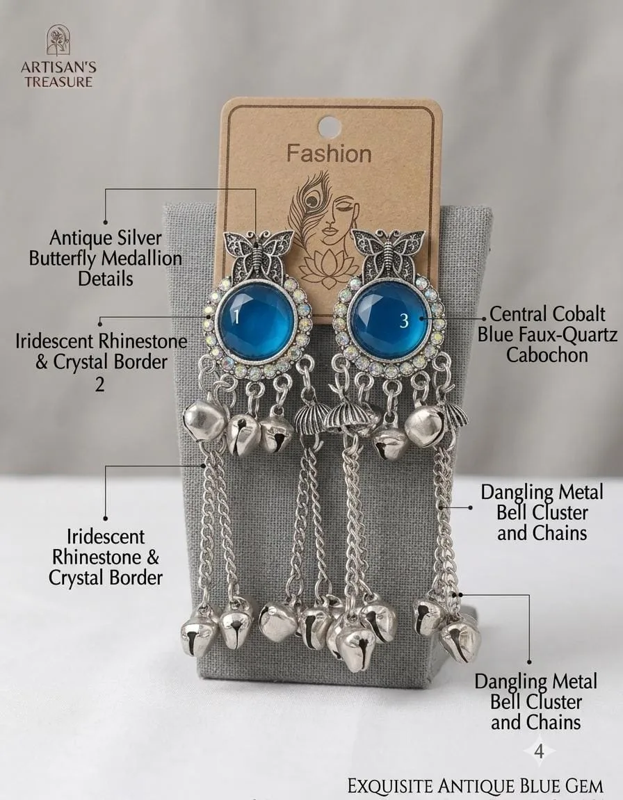 Bohemian Butterfly Ghungroo Tassel Drop Earrings Alloy Drops & Danglers, Jhumki Earring(Blue) photo 3