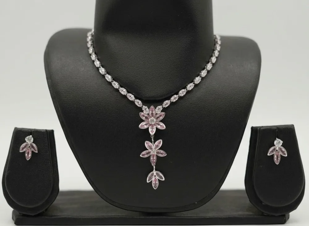 Pink Crystal Marquise Floral Tennis Nacklace photo 2