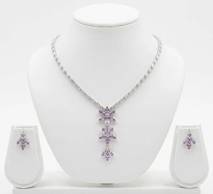 Pink Crystal Marquise Floral Tennis Nacklace photo 5