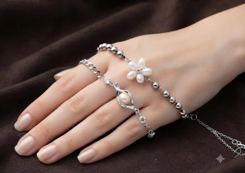 Brass Beads, Cubic Zirconia Silver Bracelet photo 2
