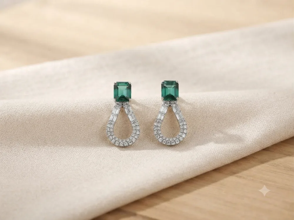 Emerald Green Crystal Open Loop Drop Earrings Crystal Alloy Drops & Danglers on Flipkart photo 1