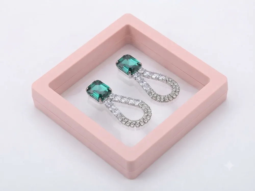 Emerald Green Crystal Open Loop Drop Earrings Crystal Alloy Drops & Danglers on Flipkart photo 2