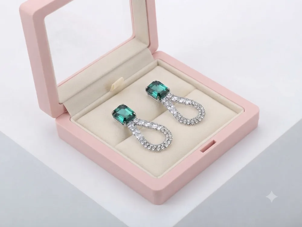 Emerald Green Crystal Open Loop Drop Earrings Crystal Alloy Drops & Danglers on Flipkart photo 3