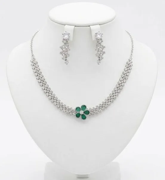 Silver Plated Crystal Floral Tennis Necklace and Drop Earrings photo 2
