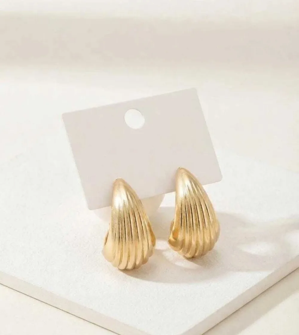 Chunky Ribbed Teardrop Dome Gold Stud Earrings Alloy Stud Earring on Flipkart photo 1