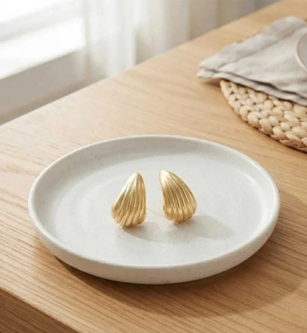 Chunky Ribbed Teardrop Dome Gold Stud Earrings Alloy Stud Earring on Flipkart photo 2