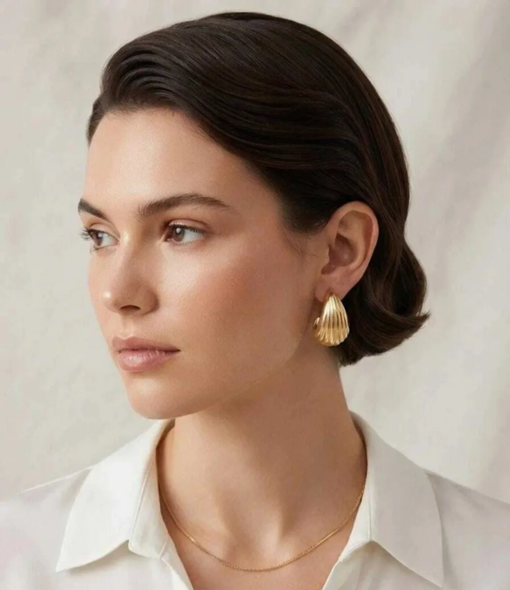 Chunky Ribbed Teardrop Dome Gold Stud Earrings Alloy Stud Earring on Flipkart photo 3