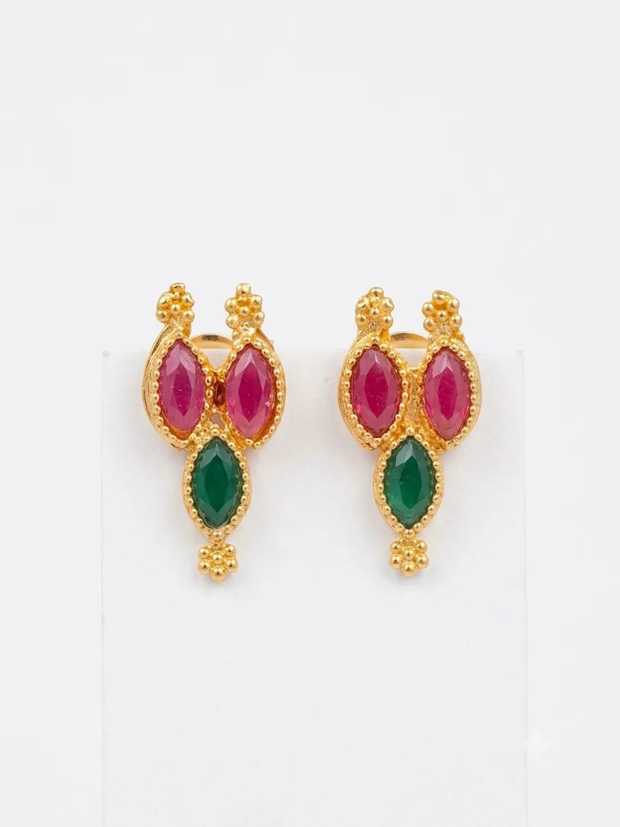 Silver Plated Marquise Multicolour Stone Choker Nacklace and Drop Earrings Jewellery set(Multicolour) photo 4